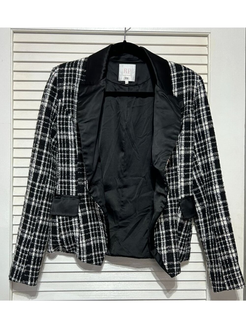 Rachel Parcell Women's Plaid Tweed Double Breasted Satin Lapel Blazer Sz 4 3151 - Picture 13 of 16